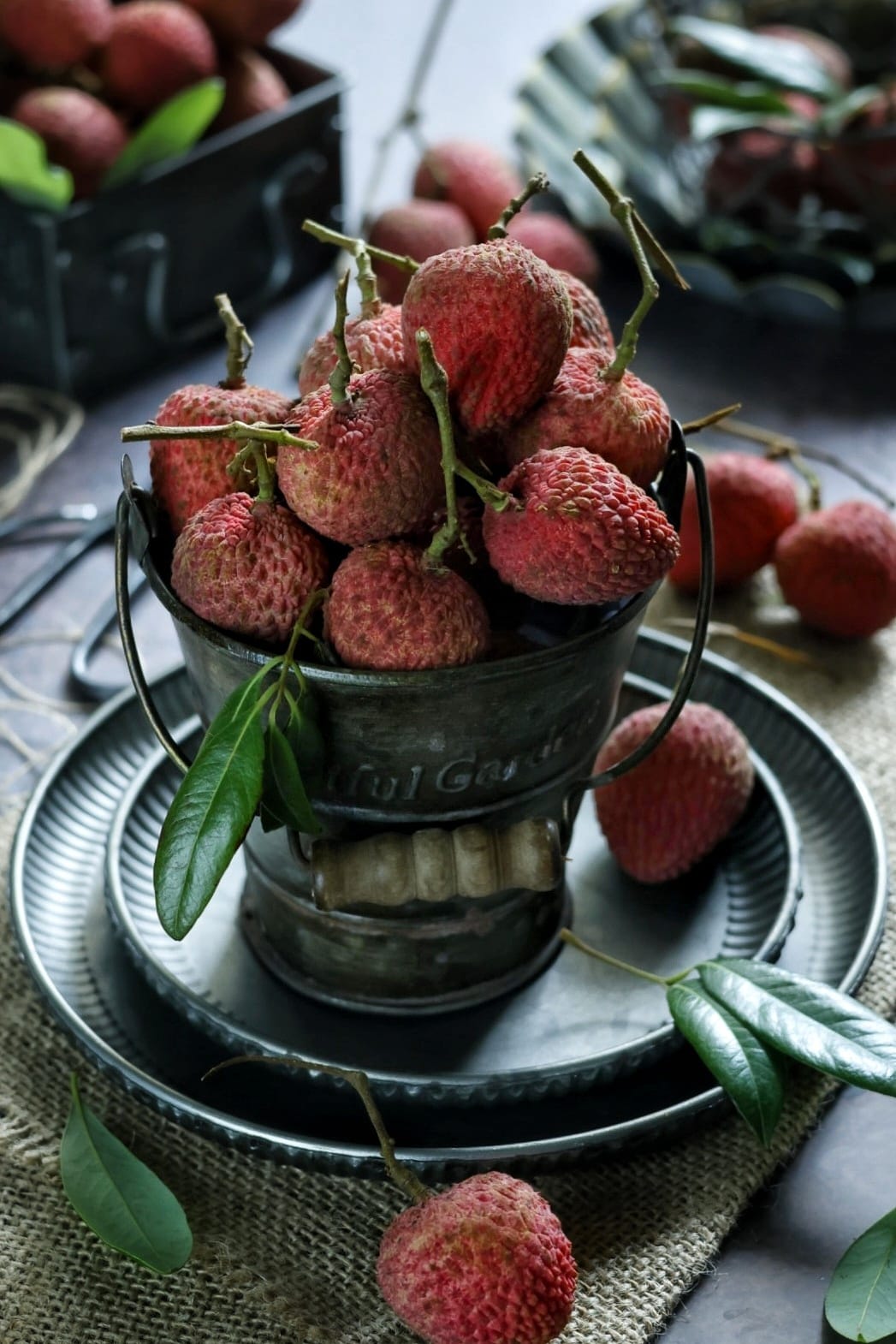 Lychee fruit placed in a basket